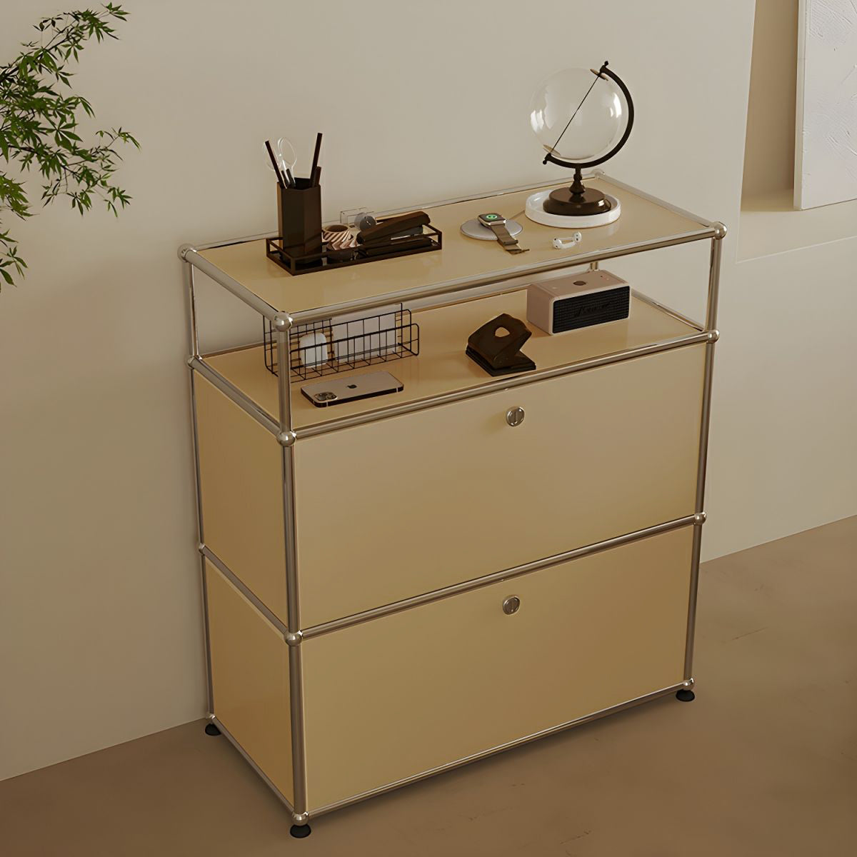 Chroma Cabinet - 1x2 Double Cabinet + Top small Shelf in Beige