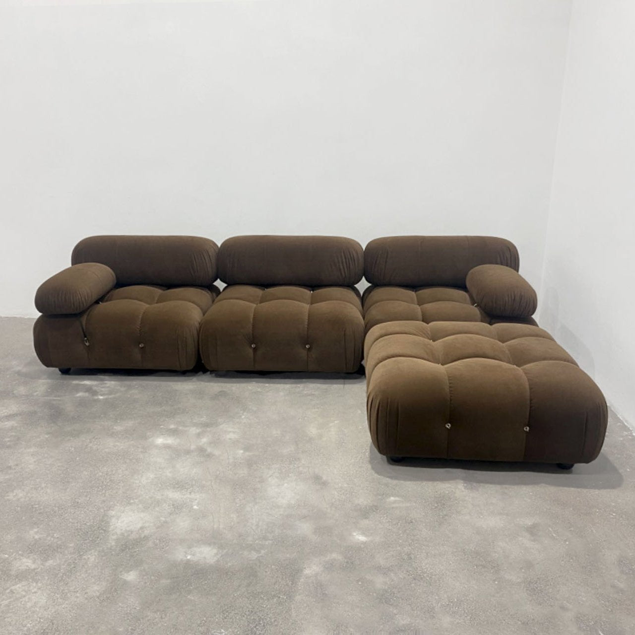 The Camo Replica 3-Seater + Ottoman in Brown Velvet