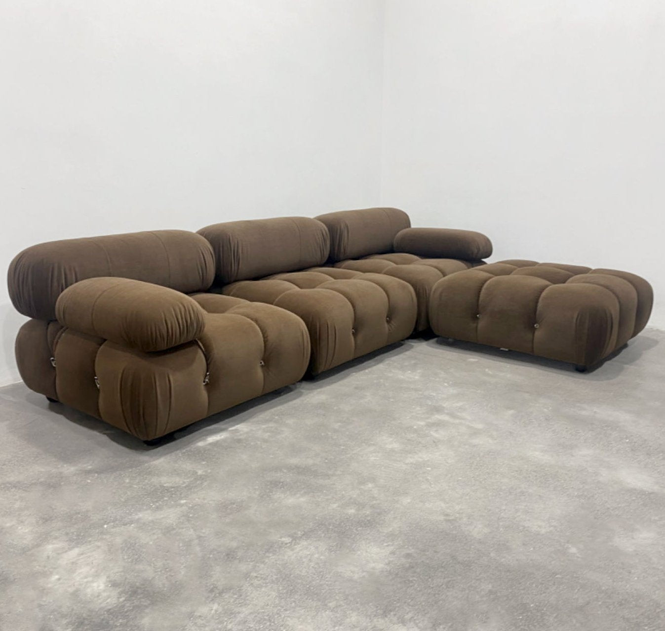 The Camo Replica 3-Seater + Ottoman in Brown Velvet